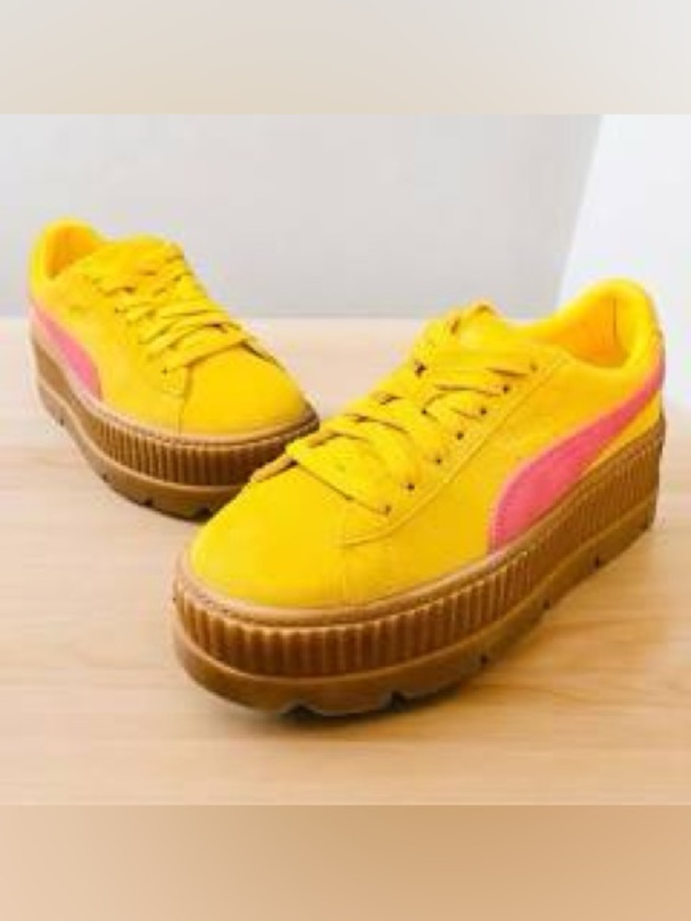 FENTY by Rhianna and Puma Yellow Platform Suede creepers with Pink Accent